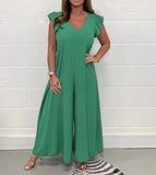 Summer New Women's Clothing With Lotus Leafy Broad Leg Trousers Solid Casual Jumpsuit