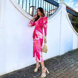 Women's Explosive Folded Print Long-Sleeved Dress With Thin Fashion