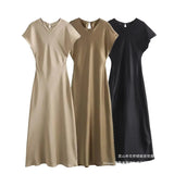 2025 New Women's Silk Satin Texture Pure Color Sleeveless Long MIDI Dress
