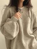 Oversized Split Hem Pullover Sweater- Outfit