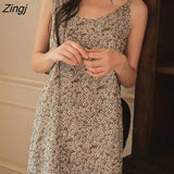 Women Summer Floral Mini V-neck Sleeveless Elegant Sleepwear Homewear Soft Sweet Lovely Ulzzang Design Ladies