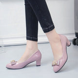 New Women's Shoes Women's Fashion Single Shoes PU Leather Single Shoes High Heel Tip Shallow Heel Thick Heel Thick And Four
