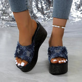 Slope And Slippers Women Wedge Slippers Denim Thick Bottom Slope With