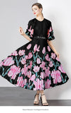 Exquisite Dress Women 2025 New Lazy Wind Collar Mid-Sleeves To Close The Waist Temperament 100-Fold Printing