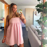Solid Tube Bandeau Mini Dress-Outfit