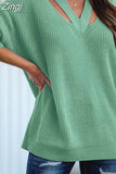 Solid Women Knitted Sweaters Casual V Neck Long Sleeve Pullover Tops Autumn Winter Ladies Loose Knitwear