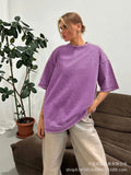 Simple Wind Loose Water Wash Old Cotton T-Shirt Women Summer Color Loose 260G Cotton Short-Sleeved Top