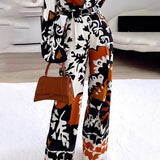 Spot 2025 Women's Fashion Print Long Sleeve Shirt Casual Pants Two