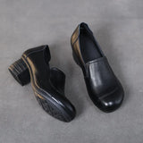 Coarse Leather Single Shoe Set National Breeze Layer Cow Skin Mother Shoes Heel Round Head Black Working Shoes