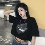 Zingj Girl Wind Student Top 2024 Summer New Fashion Chic Short Crop Short Sleeve Black Bottom T-Shirt