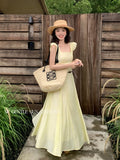 Xixi 2025 Summer New Korean Version Of Elegant Square Lead Flying Sleeve Dress Pure Desire Skirt