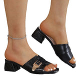 Buckle With The Square Head Slippers Female Large Size Thick And Spliced Snake Pattern Fashion Cool