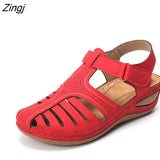 Summer Leather Vintage Sandals Buckle Casual Sewing Women Shoes Female Ladies Platform Retro Sandalias Plus
