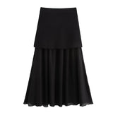 New Gold Button Knitted Vest Small Folding Splicing Skirt