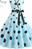 Women 2023 Summer Polka Dot Vintage Dress Sexy Deep V Neck Sleeveless Party Sundress Elegant Casual Belt Beach