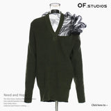Autumn And Winter Belgian Personality Autumn And Winter Three-Dimensional Mesh Splicing Large Velvet Wool V Collared Sweater