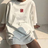 Sleeve T-shirts Women Summer Casual Fashion BF Style Korean Style All-match Streetwear Embroidery Teens Cool Simple