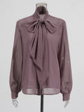 Senior Sense Long-Sleeved Shirt Women 2025 Autumn And Winter New Ribbon Irregular Perspective Design Thin Top