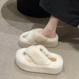 Cross-With Fur Thick Bottom Slippers Women Wear Height 7Cm Small Autumn And Winter Cotton Slippers