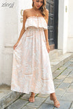 Floral Dress Women Chest Wrapping Bech Long Dress Female Sexy Strapless Elastic Waist A Line Holiday Backless