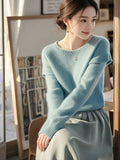 Hair Blue Soft-Masted Sweater Mid-Autumn 2025 Autumn/Winter New Design Sense Of Ntong T-Shirt