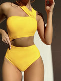 2024 New Sexy Shoulder-Style Thoracic Hollow Solid-Colored Swimsuit Bikini