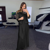 Zingj 2024 New Solid Color Mesh Splicing Coat Casual Wide-Leg Pants Suit Women-Outfit