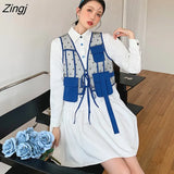 Gothic Long Sleeve Lolita Dress Women Japanese Preppy Style High Waist A-Line Shirt Dress Sweet Dot Kawaii Party