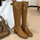 Brown Square Head With Long Boots Woman 2025 New Autumn But Knee High