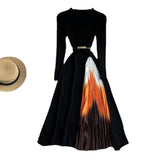 Zingj Knit Splicing Dress Simple Temperament Round Collar Long Sleeve Gradient Slim Thin Long Skirt
