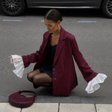 Style Splicing Free Hot Treatment Striped Small Blazer Female High-End