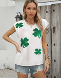 Summer New Loose Women's Dress Maple Leaf Embroidered Round Collar Short-Sleeved Knitwear