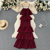 Chiffon Sling Dress Female French Gentle Style Temperament High-End Feel Leaf Side Cake Dress Fairy