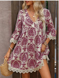 Fashion New WISH / Print V-Neck Lace Seven-Sleeve