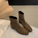 And Velvet Han Yen Hop Boots Women 2025 New Autumn And Winter Plus Velvet Thin Boots Velvet Thin Boots Square Head Zipper Short