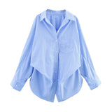 2025 New Women's Cotton Bat Sleeve Striped Clip Long Sleeve Shirt