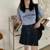 Zingj Round Collar Short Sleeved T Shirt Female 2024 Summer Letter Print Loose Short Vintage Student Jacket