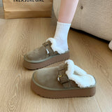 Half Slippers Women Wear Thick Bottoms Plus Velvet Birken Shoes 2025 New Belt Buckle Warm Wool Cotton