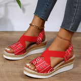 New Fish Mouth Bow Buckle Thick Bottom Slope Sandals Women's Large Size Hemp Rope Bottom Flat Bottom Women