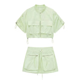 New Pocket Decoration Short Shirt Coat Tooling Miniskirt