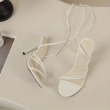 Summer Large-Size Women's Shoes Sexy Round Head Strap Fine Heels High Heels Cross-Tied