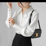 Blue Sharp Collar Shirt Woman 2025 Spring And Autumn Design Small Commuting Professional Shirt