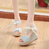 Long-Term Women's Sandals Flat Slope With Lace Fish Mouth Women Magic Sticky Buckle Buckle Pine Cake Thick Bottom