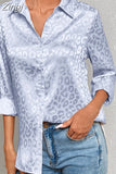Elegant Office Lady Long Sleeve Leopard Jacquard Blouse Turn Down Collar Button Shirt 2023 Spring Autumn Fashion Tops