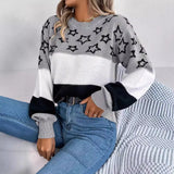 Orders For Autumn And Winter Casual Coloring Star Hollow Lantern Sleeve Sweater Women's