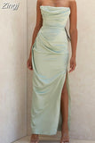 Quality Satin Maxi Dress Women Summer Party Dress 2023 New Arrivals Strapless Dress Sexy Celebrity Evening Club
