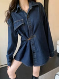 Denim Jacket 2025 Fall Fashion Casual Denim Waist Chain White Commuting Long Sleeves