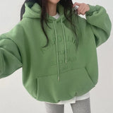 Solid Color Letter Embroidery Oversized HoodieOutfit
