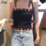 Women Lovely Chic Summer Korean Fashion All-match Slim Girls Crop Top Popular Knitted Preppy Ladies Clothing Camis