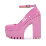 New Fashion Buckle With Super Powder Thick Heel Single Shoes Women Wish Large Leather